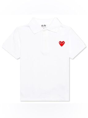 Comme des Garcons PLAY White Polo Shirt with Red Heart Logo - Kids Size 6